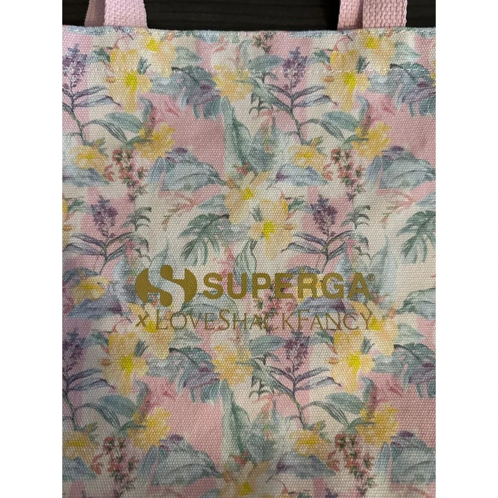 Superga X LoveShackFancy Pink Bow Floral Stripe Canvas Promo‎ Shoe Tote Bag